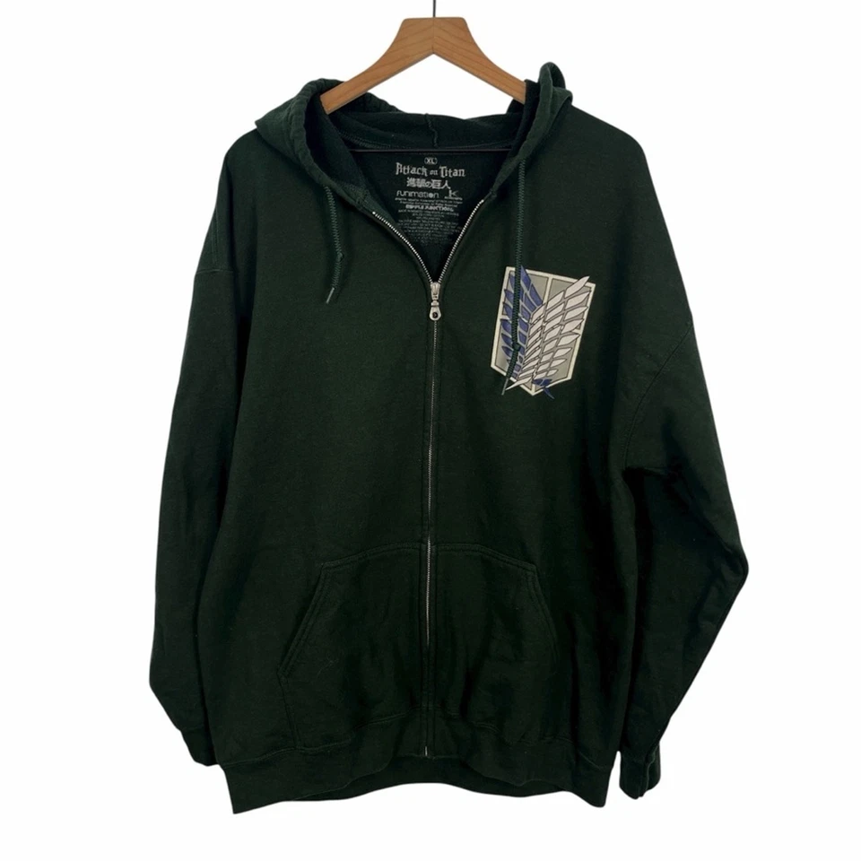 Attack On Titan Wings Of Freedom Anime Verde Cremallera Completa Sudadera con Capucha para Hombres XL Foto 3 de 4