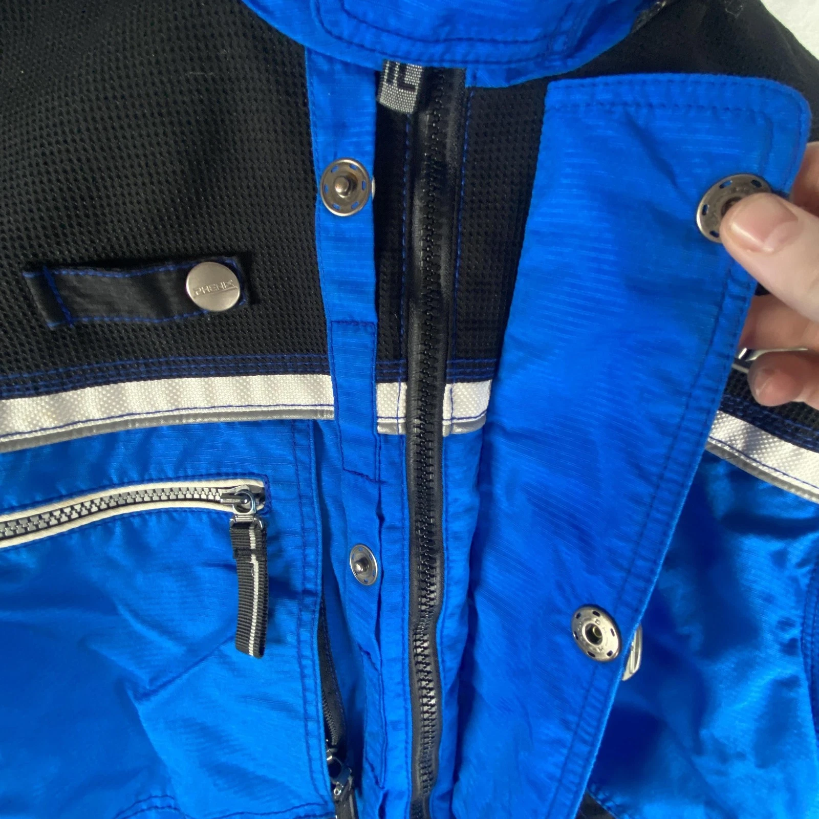Phenix Ski Jacket Mens Medium Blue Black Hooded Insulated Reflective EY58033 image 7