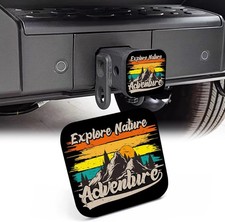 Trailer Hitch Cover, Vintage Nature Adventure Mountain 2 Inch Hitch Plug