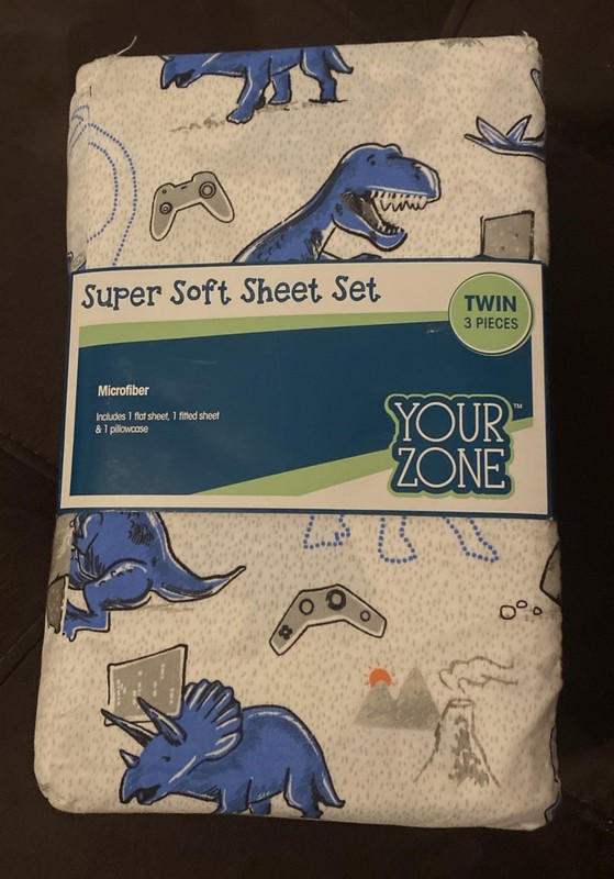 Your Zone Twin Three-Piece Super Soft Sheet Set Blue With Dinosaur Print