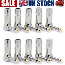 10x 6.35mm Mono Jack Right Angle Plug Flat Male Guitar Effects Pedal Connector