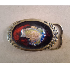 Solid Brass Fish Motif Belt Buckle Red Enamel Animal Theme Gold Red Multi-Color