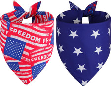 4Th of July Dog Bandanas Large 2PCS, 4 Pattern American Flag Patriotic Scarf for