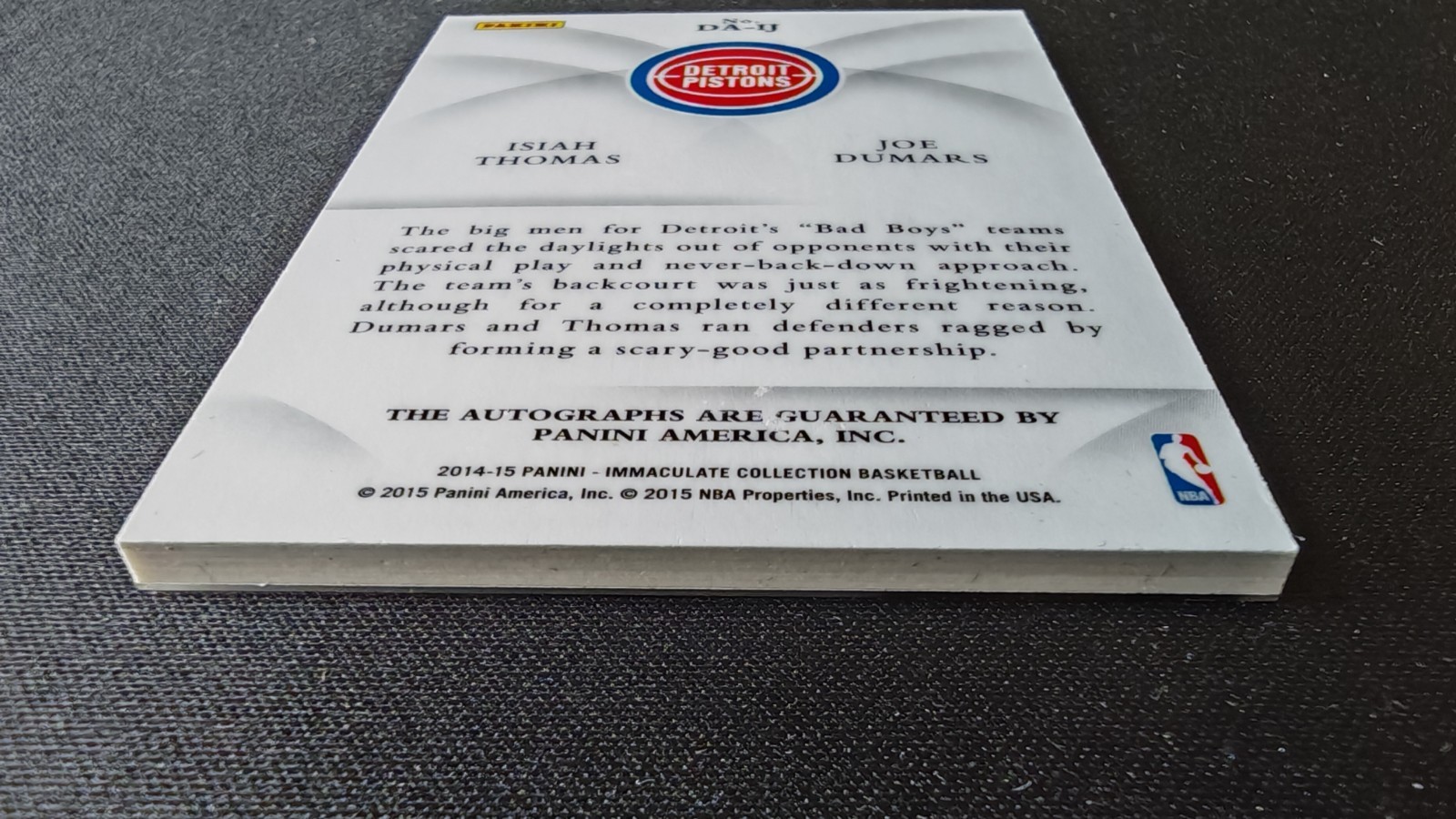 2014-15 Panini Immaculate Isiah Thomas / Joe Dumars Dual Auto Autograph 18/49!! view 7
