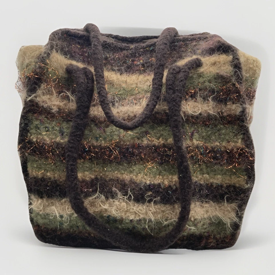 Bolso de Mano Vintage Mohair Lana Fieltro Hecho a Mano Artesanal 9" x 10" x 5" Foto 3 de 4