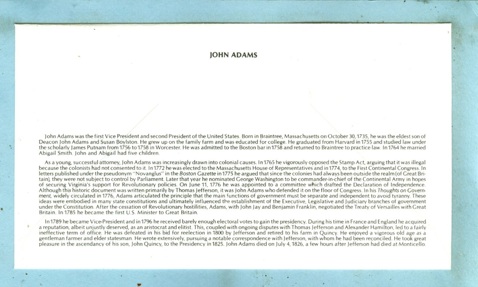 Scott 2216B ARTMASTER FDC, Presidential Series, "John Adams".... - Image 3 of 3