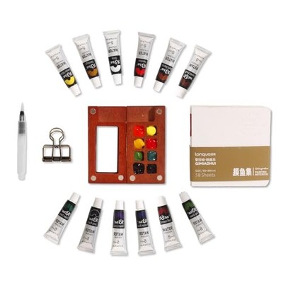 Gohgoh 8-Grid Wooden Mini Watercolor Travel Set with 12 2.3'' x 2.3'' x 0.2''