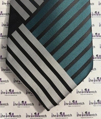 BRUNO CONTE Silk Teal & Silver Striped Design Neck Tie 3.5 (New-Minor Flaws)