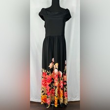 Womens Off the Shoulder Maxi Dress Size 8 Black Floral Vacation Resortwear Beach