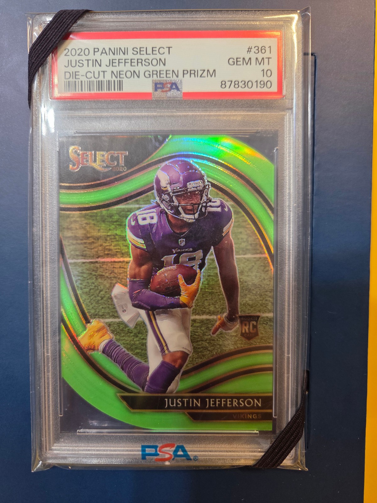 2020 Panini Select #361 - Justin Jefferson - Die-Cut Neon Green Prizm PSA 10