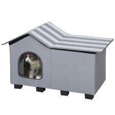 PawHut Outdoor Cat House, Feral Cat Cave with Elevated Base, Grey