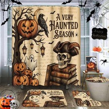 Gothic Halloween Bathroom Set Shower Curtain Rugs Mats Holiday Decor