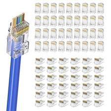 100 PCS Cat 6 PassThrough RJ45 Connectors Gold Plated UTP Ethernet Crimp