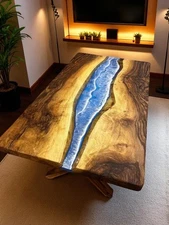 Walnut Wood Ocean Epoxy Table , Resin River Table , Living Room Table Home Decor