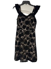 Women's Black Lace Mini Dress Fit And Flare A Line Silhouette Size Med