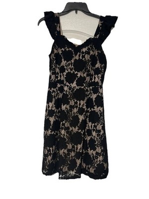 Women's Black Lace Mini Dress Fit And Flare  A Line Silhouette Size Med