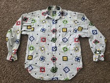 Lizwear Vintage Multicolor Geometric Woven Cotton Long Sleeve Button-Up Shirt