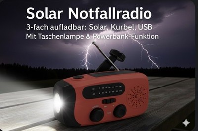 Notfall-Solarradio,Selbstbetriebenes Kurbelradio,SOS/LED/Solar/Powerbank 4000mAh