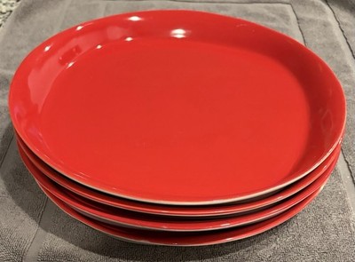 Set of 4 Rachael Ray Red Round and Square Dinner Plates 11    CERP3-1015