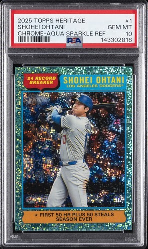 2025 TOPPS HERITAGE CHROME-AQUA SPARKLE REFRACTOR #1 SHOHEI OHTANI PSA 10