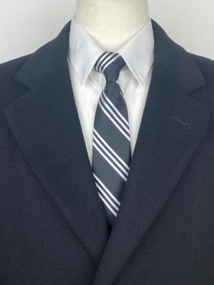 CHAPS RALPH LAUREN Mens 40R Black Soft Wool Nylon Long Trench Coat Jacket - Image 3 of 4