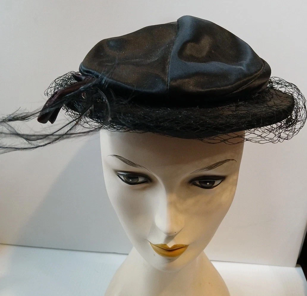 Vintage 1950s Black Feather Cocktail Pillbox Hat With Feather Detail Black Fascinator Hats for Women Pillbox Hat Set 20s 50s Top  main image 2