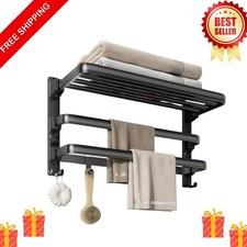 24-Inch Bathroom Towel Rack with Shelf, 2 Bars & 7 Hooks Matte Black