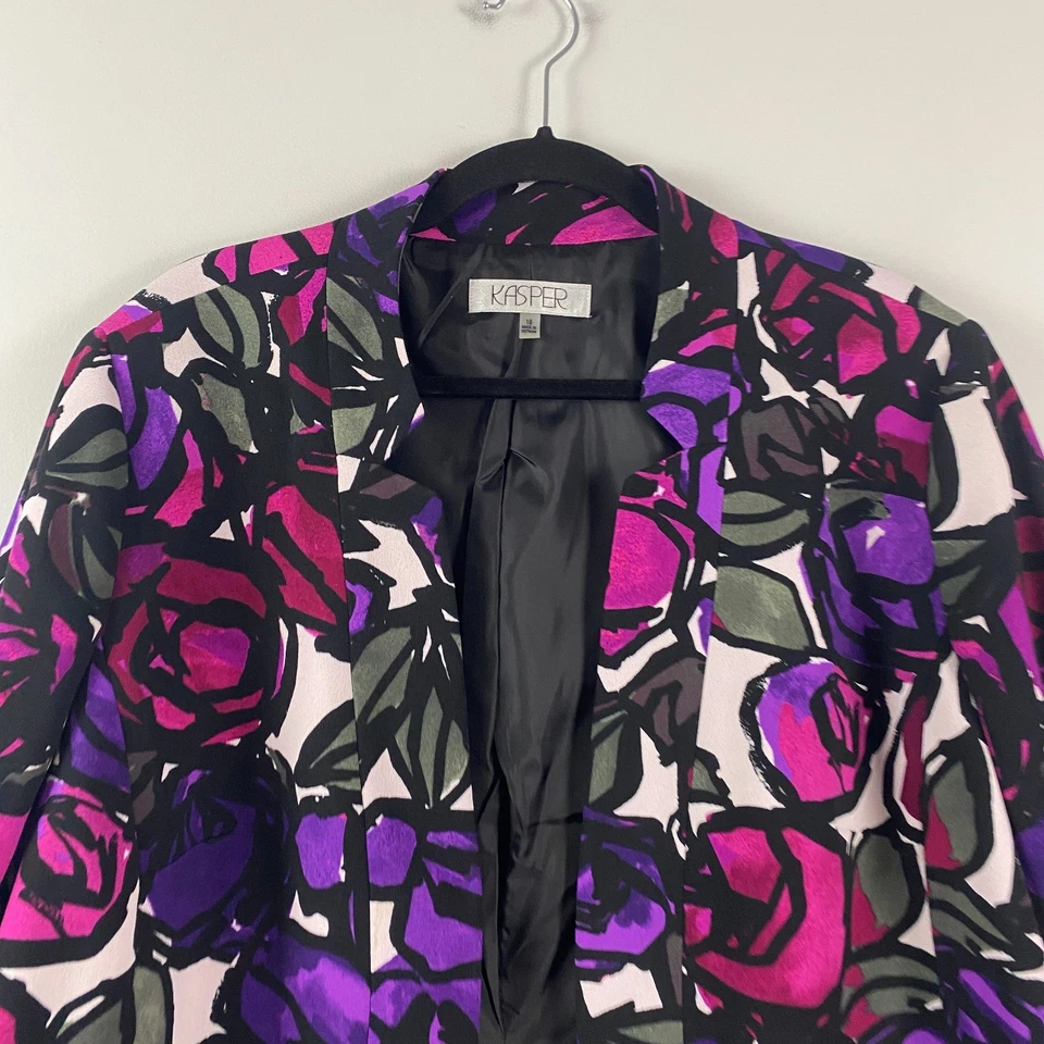 Kasper 开襟西装外套 18 码多色花卉弹力 — 第 2/4 张图片