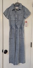 GIrls Cat  Jack Soft Denim Short Sleeve Wide Leg Button Jumpsuit Size 8 299
