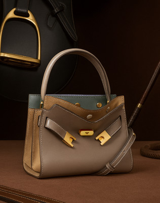 NEW Tory Burch Lee Radziwill Petite Double Clam Shell Taupe