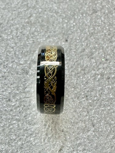 Black Ceramic & BRASS Golden Vine Inlay Size 9 Band Stackable Ring - Picture 2 of 10