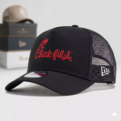 Chick-fil-A Embroidered Red Logo Black Snapback Trucker Cap