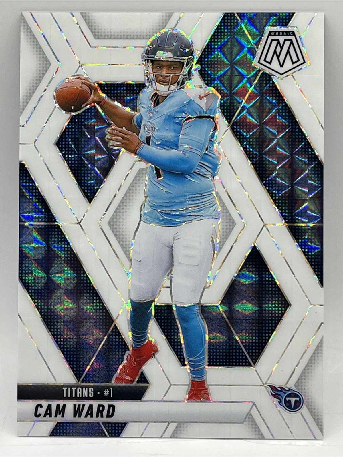 2025 Mosaic Football Cam Ward RC #382 Mosaic White Prizm /25 Rookie QB Titans