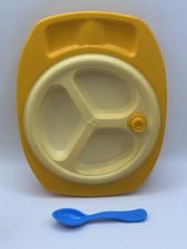 Vintage 1986 Fisher Price Fun W Food 2150 Baby Mealtime Plate  Blue Spoon Set