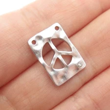 925 Sterling Silver Real Round-Cut Diamond Peace Symbol Minimalist Slide Pendant