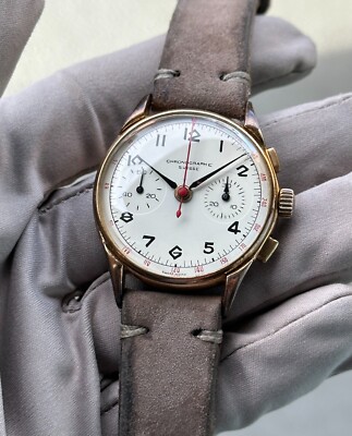 Vintage Chronographe Suisse Manual-Wind Landeron 48 Gold-Plated 35mm Chronograph