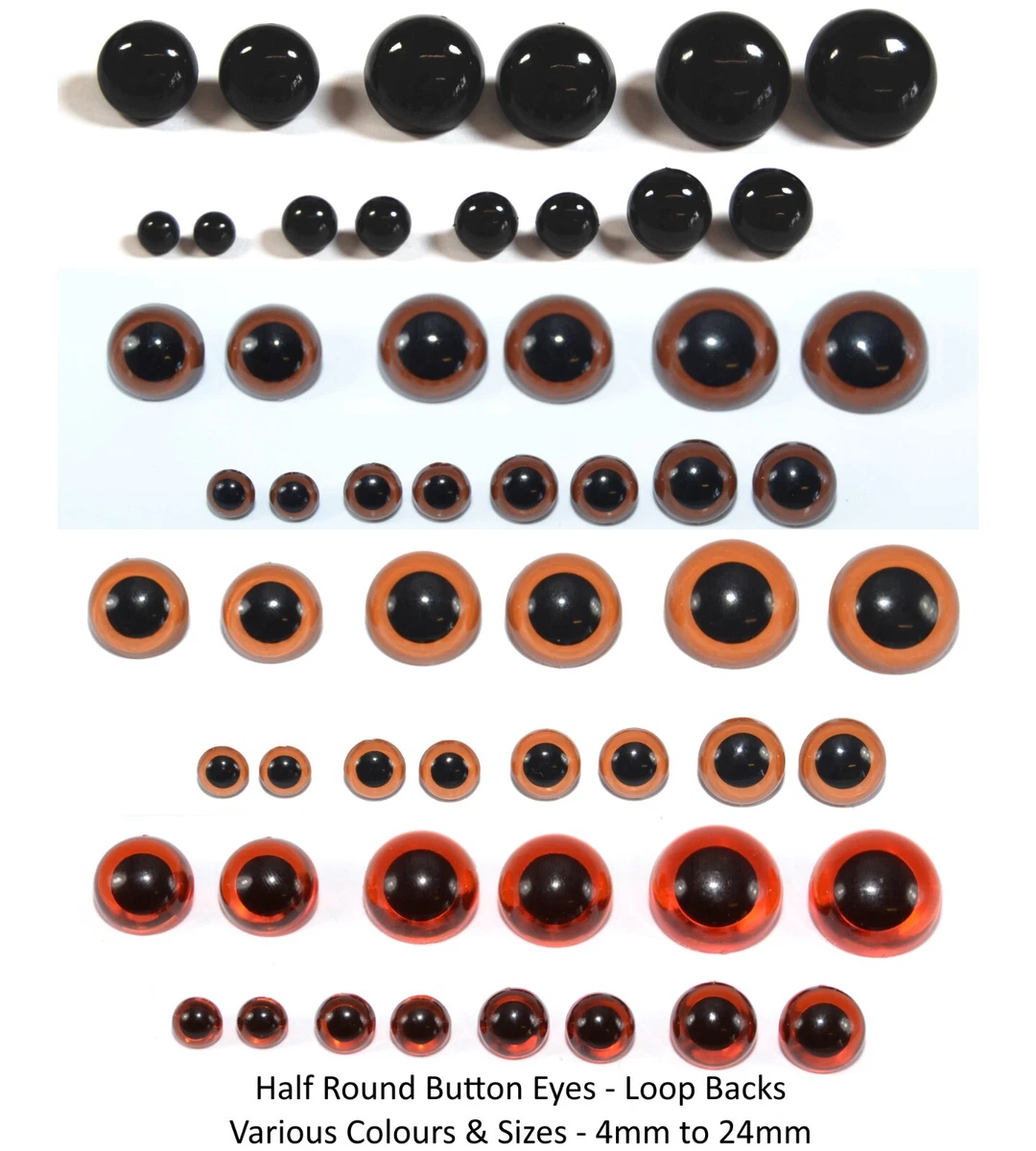 Black Safety Eyes Sample Pack 4mm, 4.5mm, 5mm, 6mm, 7mm, 8mm, 9mm