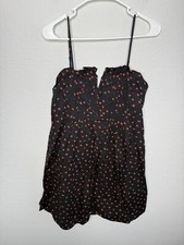 Madewell Pintuck Cami Dress Size 8 Black Red Strawberries Spaghetti Straps