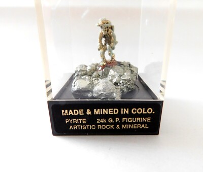 Pyrite Cluster with Miner or Prospector Figurine Vintage Souvenir of Colorado