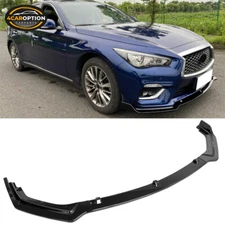 Fits 18-24 Infiniti Q50 Base Premium Front Bumper Lip Spoiler 3PC Gloss Black PP