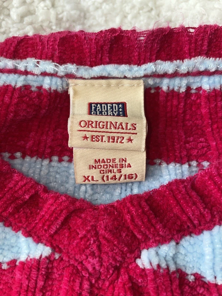 Faded Glory Girls talla Suéter cuello en V azul y rosa 14/16. Suave, adorable Foto 3 de 4