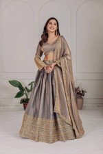Indian Look Grey Heavy Fendi Lehenga Choli With Dupatta For Girls Reception Wear