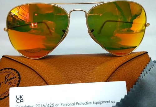 RAY-BAN RB3025 112/69 GOLD AVIATOR ORANGE MIRROR 55-14-135MM UNISEX SUNGLASSES - Picture 2 of 7