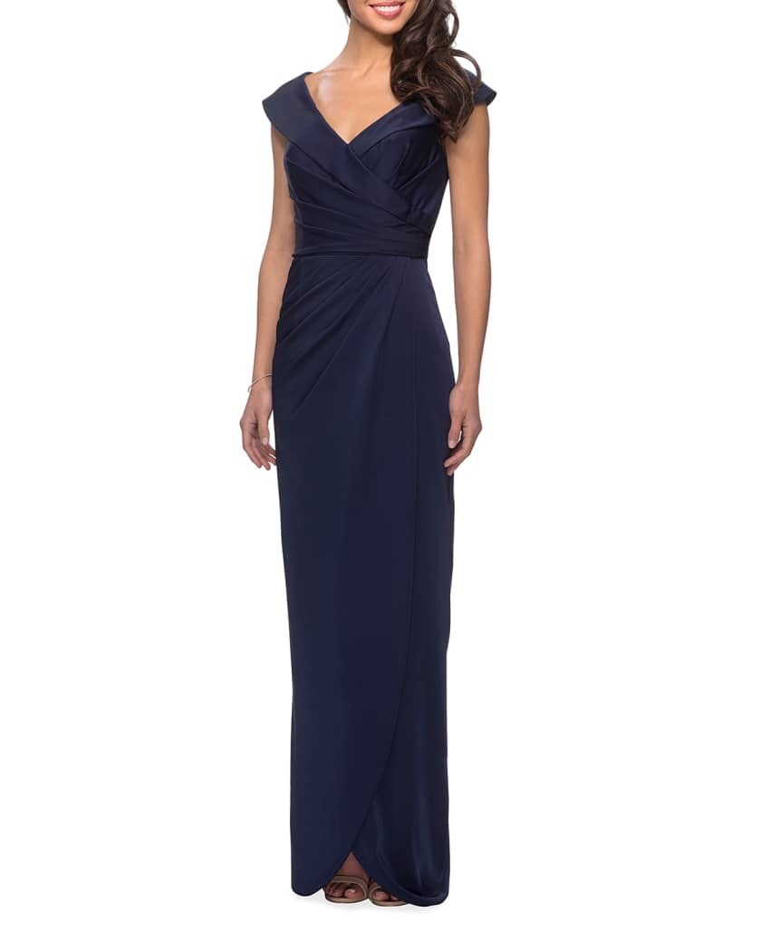 ruched jersey column gown la femme