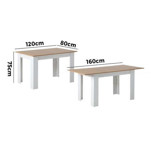 Extendable Dining Table 160cm Wooden White Contemporary Heavy Duty Oikiture NEW - Picture 4 of 8