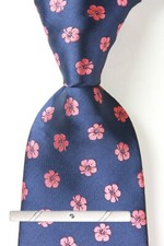 Classic Floral Polka Dot Blue Pink JACQUARD WOVEN 100 Silk Men's Necktie Tie