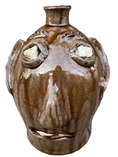 MARVIN BAILEY FACE JUG POTTERY FOLK ART SIZE 10'' BROWN