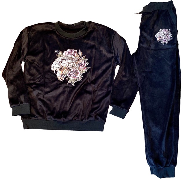 Tiger velour tracksuit, black urban hip hop designer premium jogging