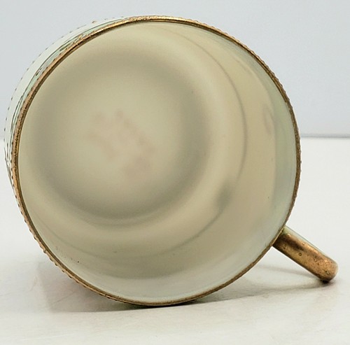 Occupied Japan Fine Porcelain Green Expresso Cup Beaded Gold gilt color flowers - Picture 9 of 11
