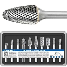Sworker 10 Pcs 1/4 Carbide Burr Set 1/4 Shank Die Grinder Bits Drill Bits Gri...